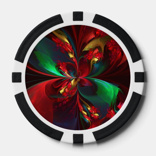 Modern Floral Abstract Art Red Green Pattern #11 Poker Chips (Front)