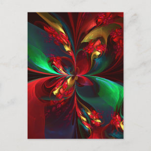 Modern Floral Abstract Art Red Green Pattern #11 Postcard