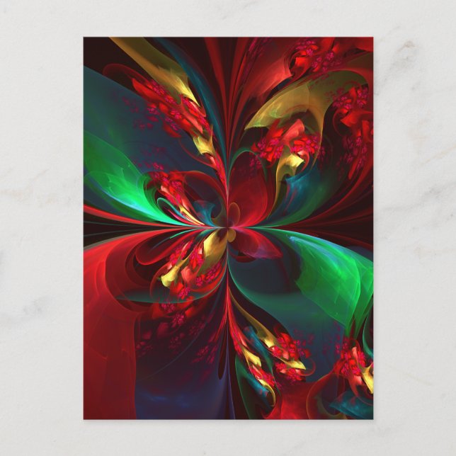 Modern Floral Abstract Art Red Green Pattern #11 Postcard (Front)