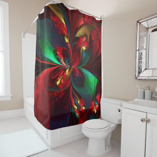 Modern Floral Abstract Art Red Green Pattern #11 Shower Curtain (In Situ)