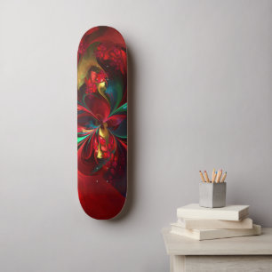 Modern Floral Abstract Art Red Green Pattern #11 Skateboard