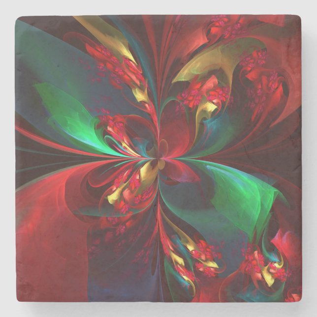 Modern Floral Abstract Art Red Green Pattern #11 Stone Coaster (Front)