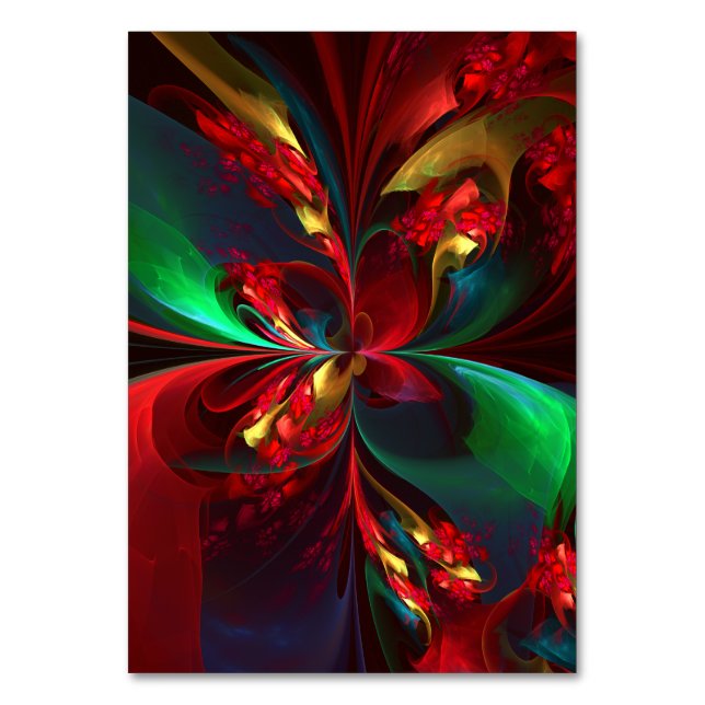 Modern Floral Abstract Art Red Green Pattern #11 Table Number (Front)
