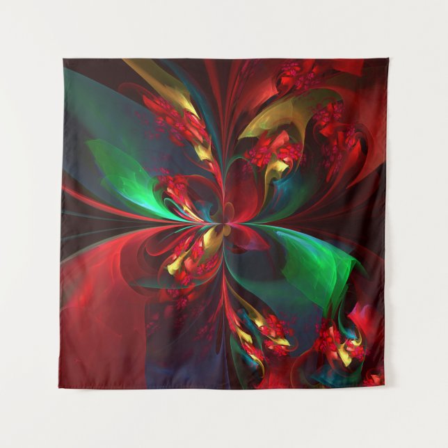 Modern Floral Abstract Art Red Green Pattern #11 Tapestry (Front)
