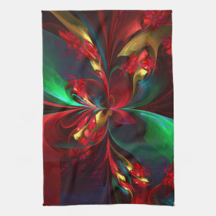 Modern Floral Abstract Art Red Green Pattern #11 Tea Towel