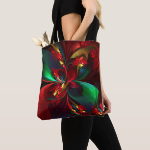 Modern Floral Abstract Art Red Green Pattern #11 Tote Bag