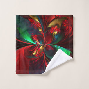 Modern Floral Abstract Art Red Green Pattern #11 Wash Cloth