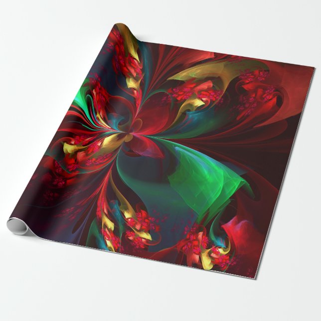 Modern Floral Abstract Art Red Green Pattern #11 Wrapping Paper (Unrolled)