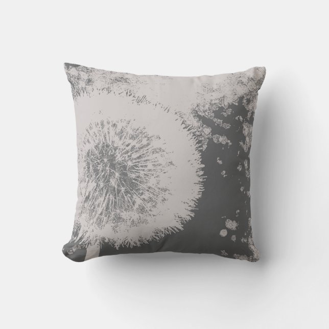 Modern floral abstract Dandelion flower grey white Cushion (Front)