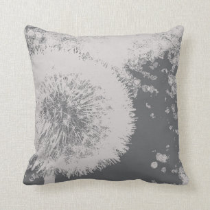Modern floral abstract Dandelion flower grey white Cushion
