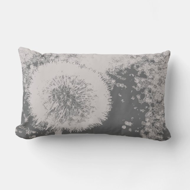 Modern floral abstract Dandelion flower grey white Lumbar Cushion (Front)