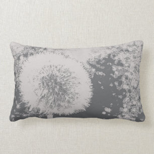 Modern floral abstract Dandelion flower grey white Lumbar Cushion