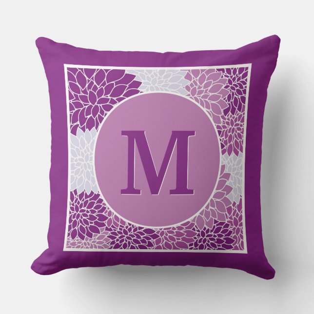 Modern Floral Abstract Purple Monogrammed Initial Cushion (Front)