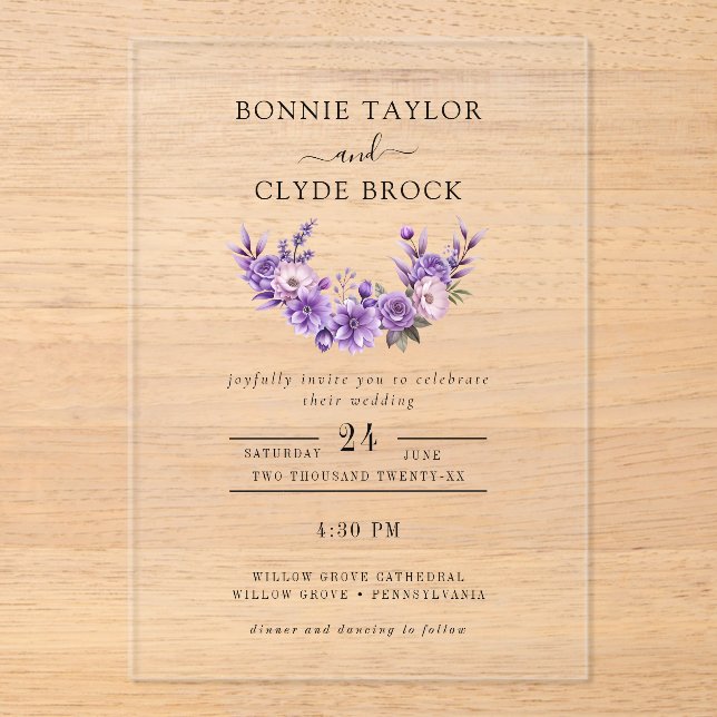 Modern Floral Acrylic Wedding Invitation Suite (Front)