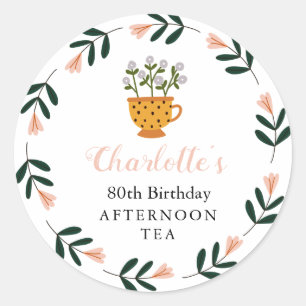 Modern Floral Afternoon Tea Birthday Favors Classic Round Sticker