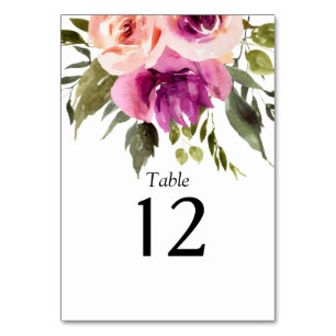 Modern Floral Ampersand Plum Pink Peach & Black Ta Table Number