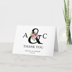 Modern Floral Ampersand Plum Pink Peach & Black Thank You Card
