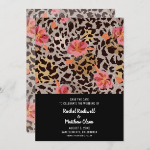 Modern Floral Animal Print Wedding Save the Date