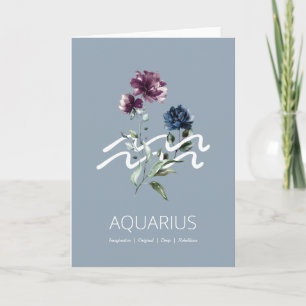 Modern Floral Aquarius Zodiac Sign Birthday Card