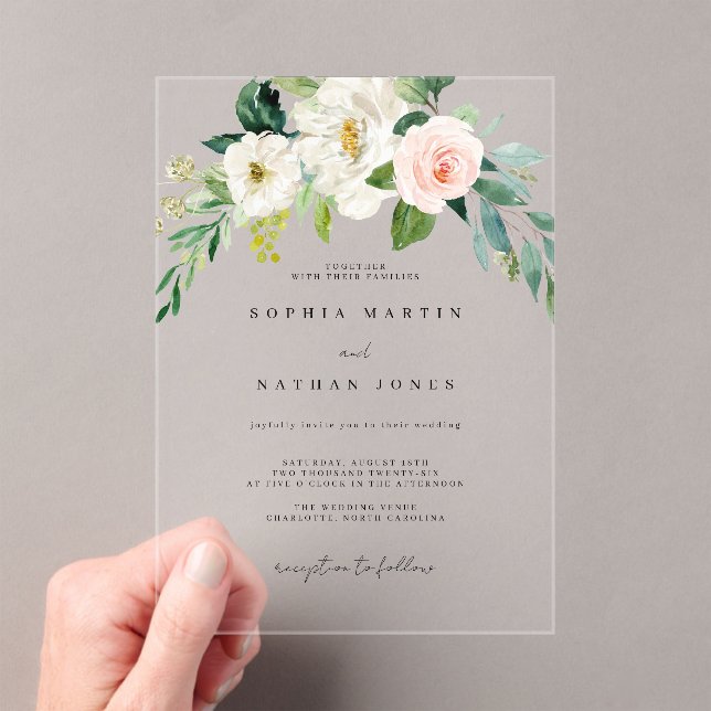 Modern Floral Arch Clear Minimalist Wedding  Acrylic Invitations (Insitu (Handheld))