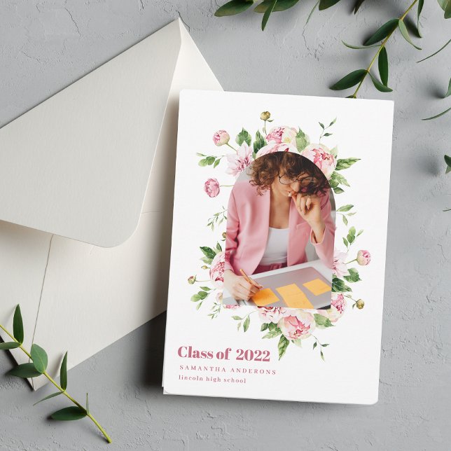 Modern Floral Arch Frame Graduate Photo Invitation (Creator Uploaded)