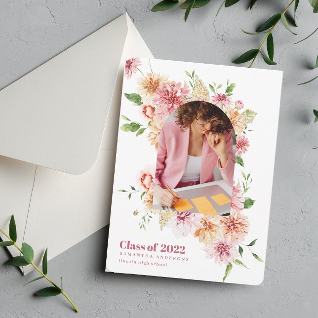 Modern Floral Arch Frame Graduate Photo Invitation (Creator Uploaded)