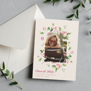 Modern Floral Arch Frame Graduate Photo Invitation