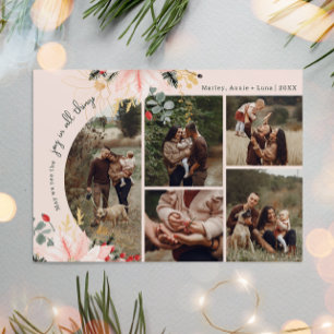 Modern Floral Arch Joy In All Things Five Photo Holiday Card