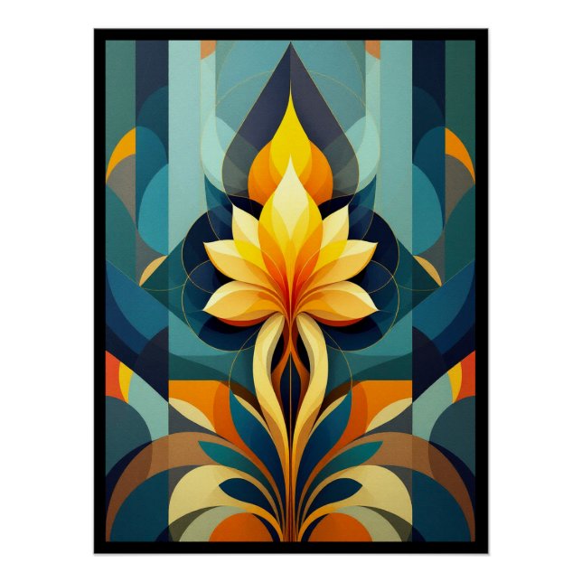 Modern Floral Art Deco Poster. Poster (Front)