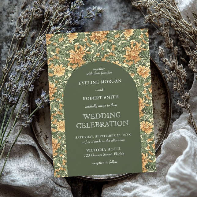 Modern floral Art Nouveau William Morris wedding Invitation (Modern floral Art Nouveau William Morris wedding Invitation)