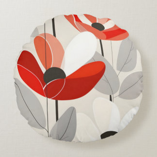 Modern Floral Art Print Round Cushion