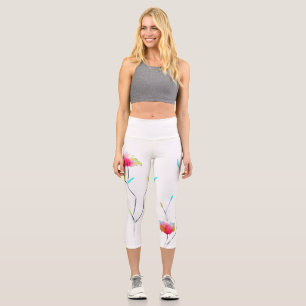 Modern floral arty colourful funky art capri leggings