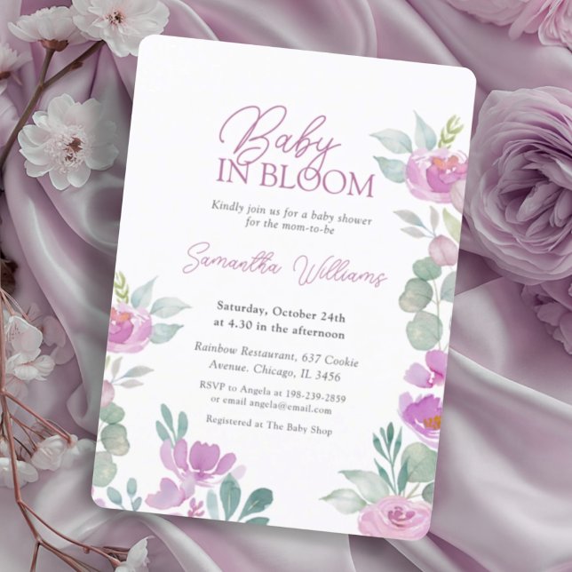 Modern Floral Baby In Bloom Pink Watercolor Invitation (Creator Uploaded)