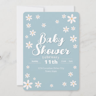 Modern Floral Baby Shower - Blue Daisy Custom Invitation