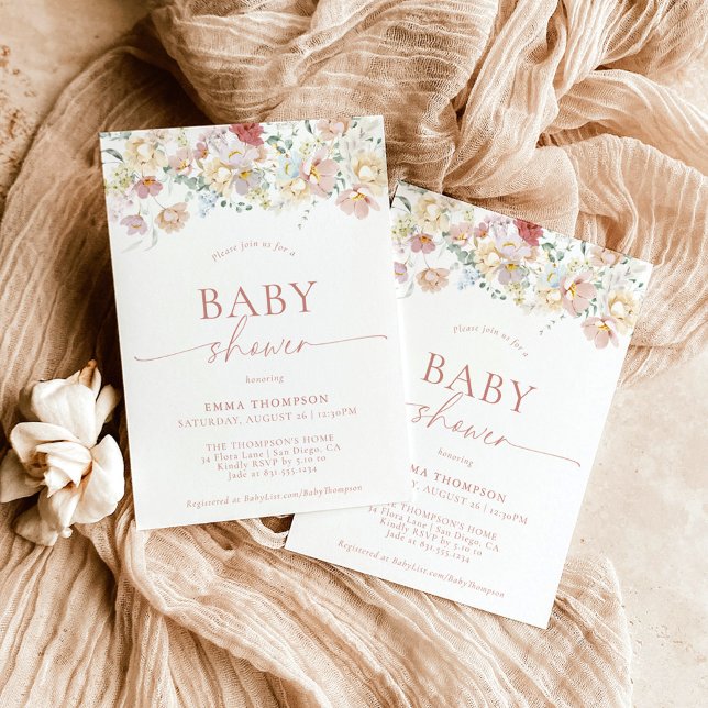 Modern Floral Baby Shower | Boho Baby Shower Invit Invitation (Creator Uploaded)