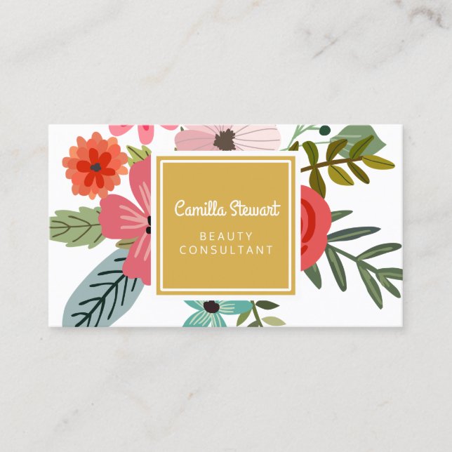 Modern Floral Beauty Consultant Red Pink Flowers Business Card (Front)