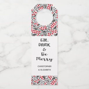 Modern Floral Berries Holiday Gift Bottle Tag