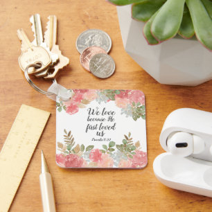 Modern Floral Bible 1 John 4:19   Key Ring