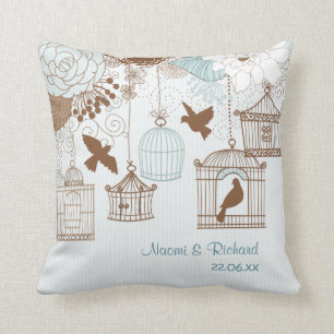 Modern Floral Birdcage Blue Cushion