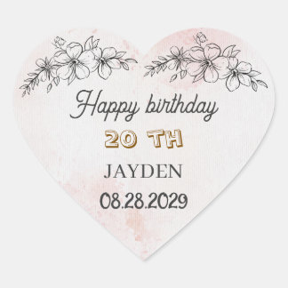Modern Floral Birthday | Elegant Flower Design Heart Sticker