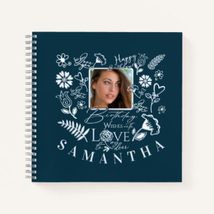 Modern Floral Birthday Typography Photo Doodle Notebook