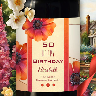 Modern Floral Birthday Wine Label