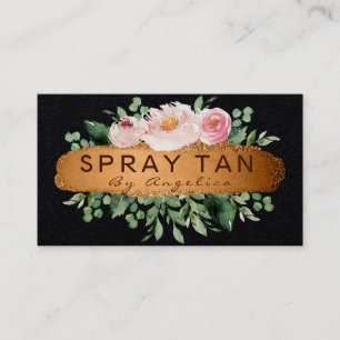 Modern Floral Black And Bronze Mobile Spray Tan Business Card