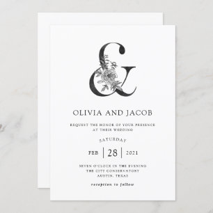 Modern Floral   Black and White Ampersand Wedding Invitation