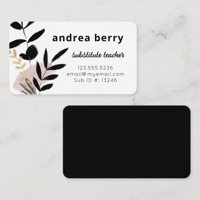Modern Floral Black and White Business Card (Front/Back)