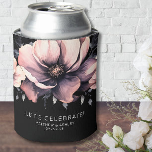 Modern Floral Black Blush Pink Wedding Favours Can Cooler