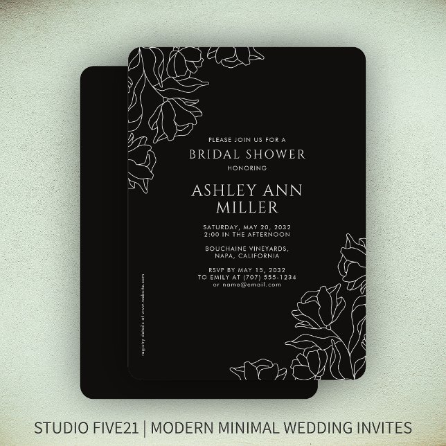 Modern Floral Black Onyx Wedding Bridal Shower Invitation (Creator Uploaded)