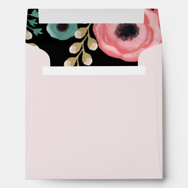Modern Floral Black | Pink | Teal Wedding Envelope (Back (Bottom))