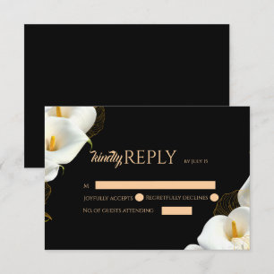 Modern Floral Black Wedding RSVP Card