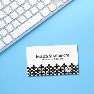 Modern Floral Black White Flower Pattern Business Card